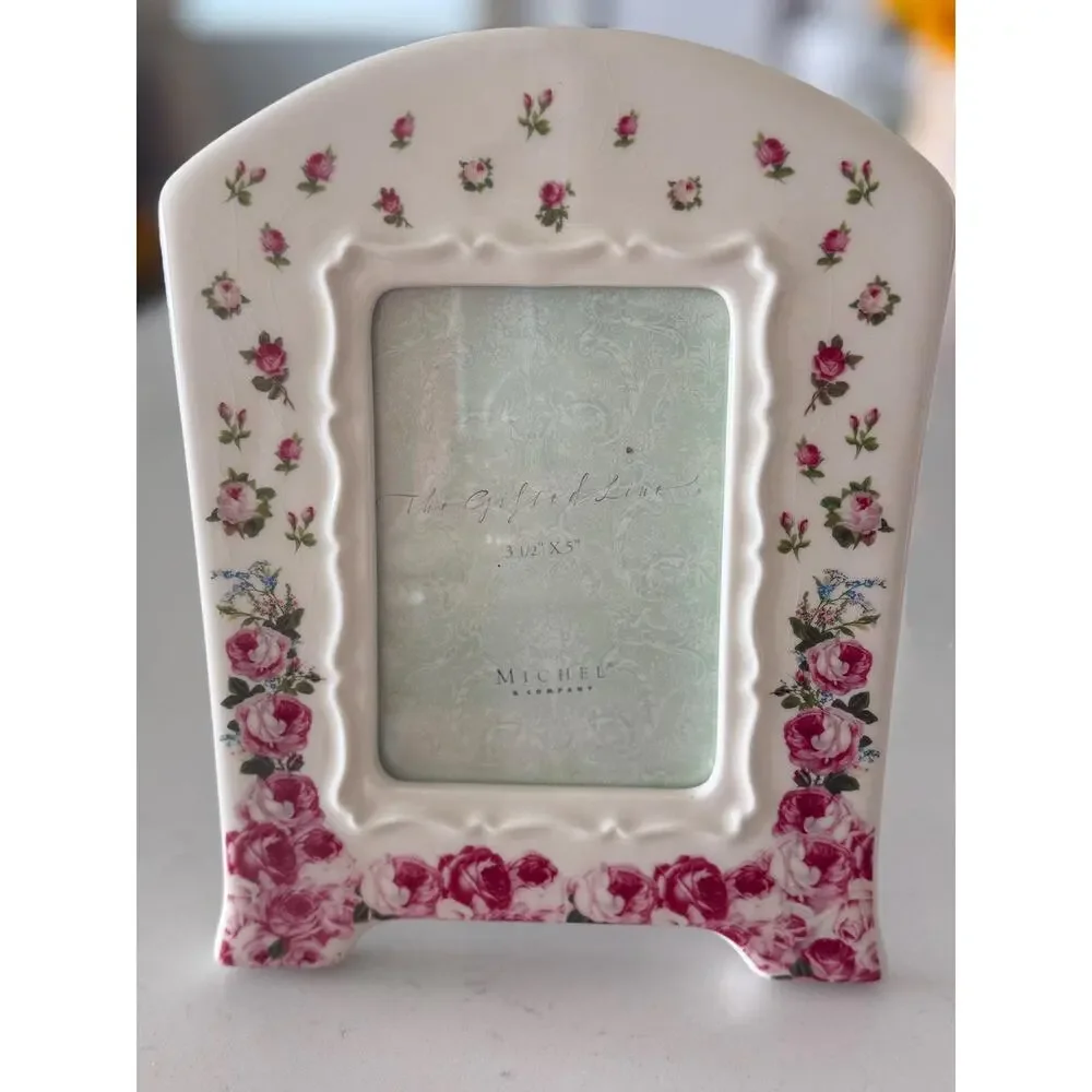 Vintage Michel & Company Rose Floral Ceramic Picture Frame 3.5x5 Shabby Chic
